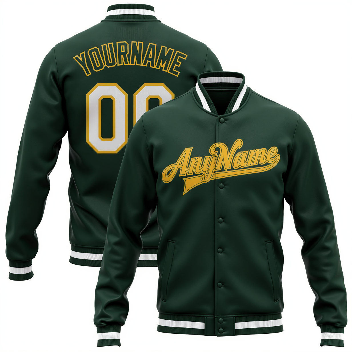 Custom Forest Green & Yellow/White Full-Snap Fleece Jacket