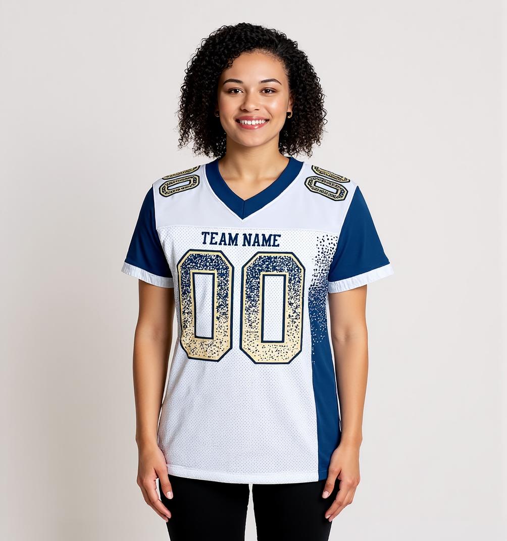 Custom White & Navy/Beige Drift Fashion Football Jersey
