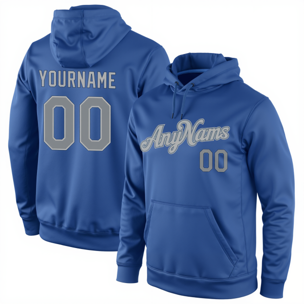 Custom Blue & Grey Pullover Sports Sweatshirt Hoodie