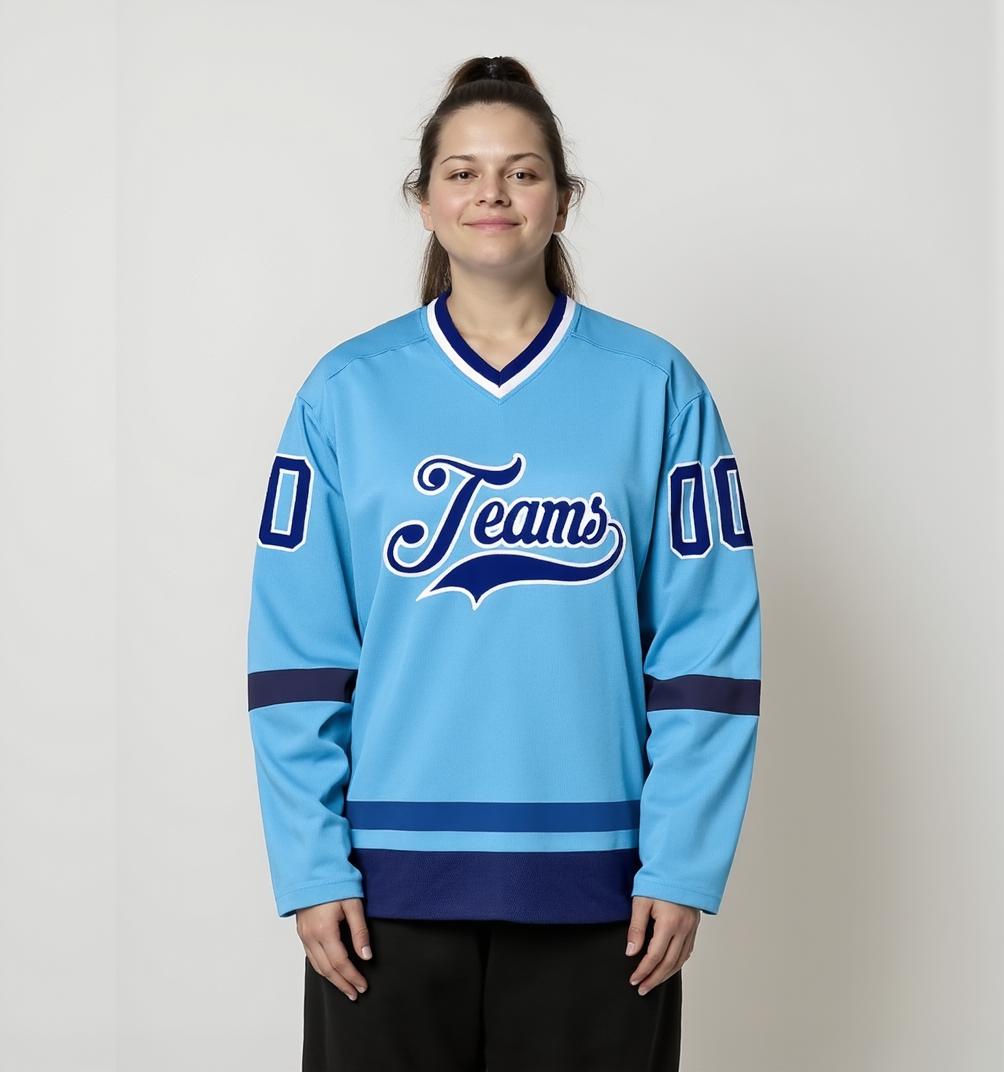 Custom Sky Blue & Royal/White Hockey Jersey