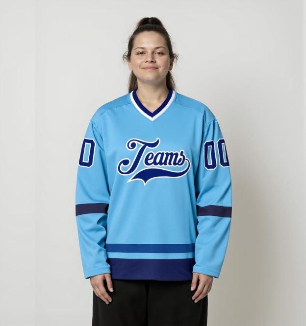 Custom Sky Blue & Royal/White Hockey Jersey