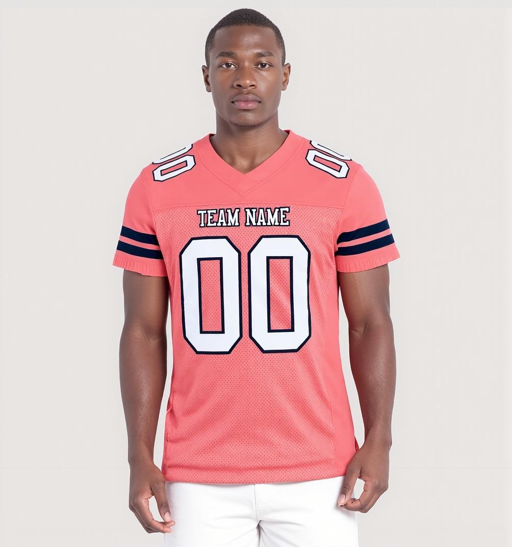 Custom Coral Pink & Navy Football Jersey