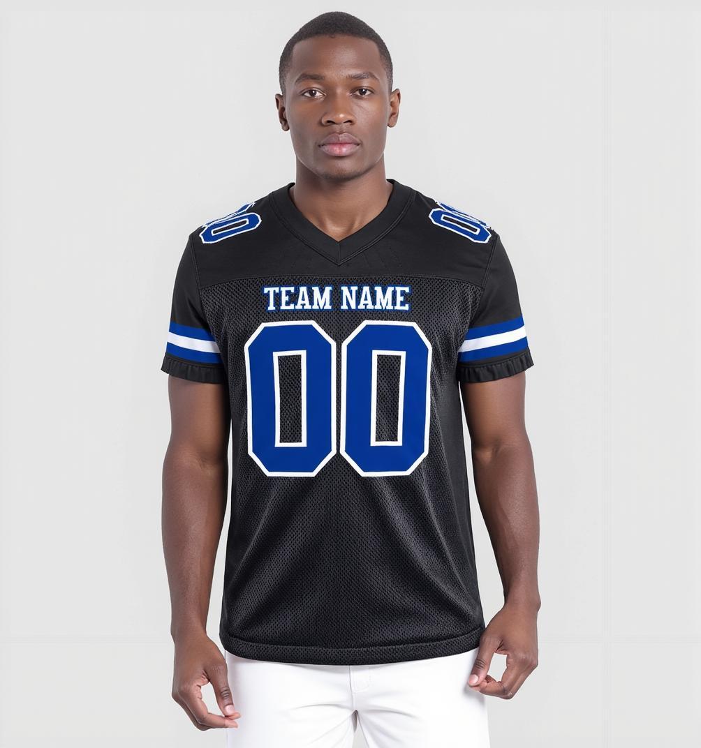 Custom Black & Royal/White Throwback Football Jersey