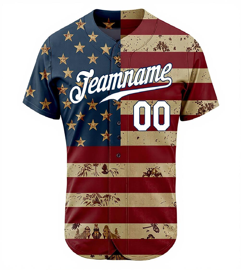 Custom White & Red/Navy 3D Flag Fashion Baseball Jersey