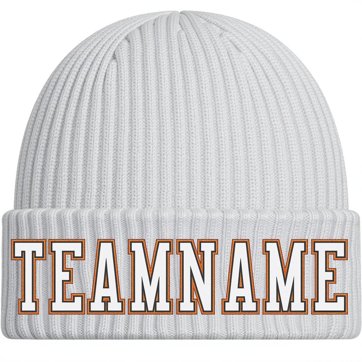 Custom White & Grey/Gold Stitched Cuffed Knit Hat