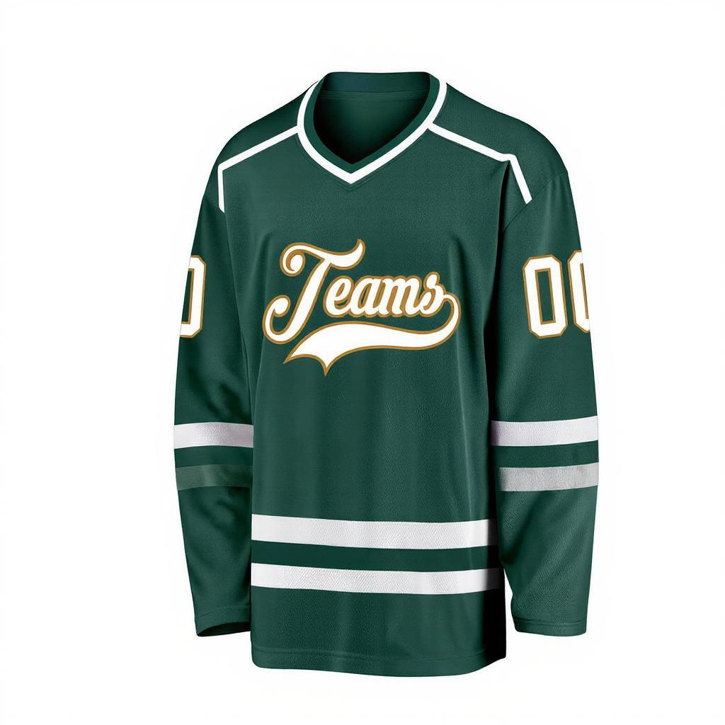 Custom Midnight Green & White/Gold Hockey Jersey