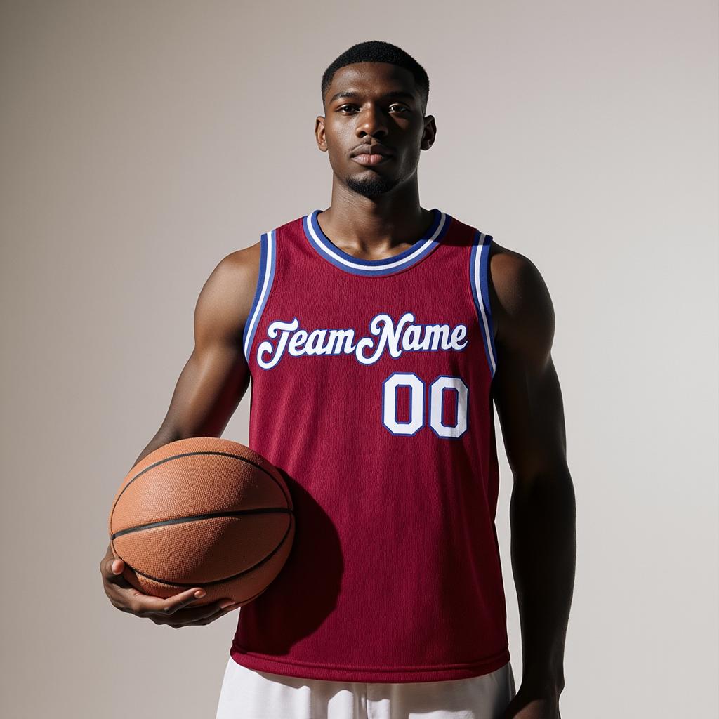 Custom Burgundy & White/Navy Basketball City Edition Jersey