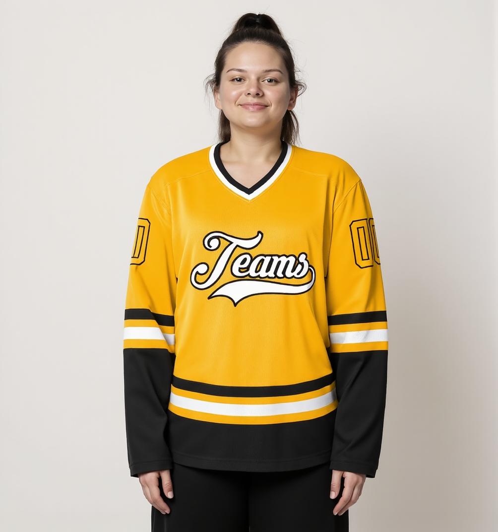 Custom Yellow & White/Black Hockey Jersey