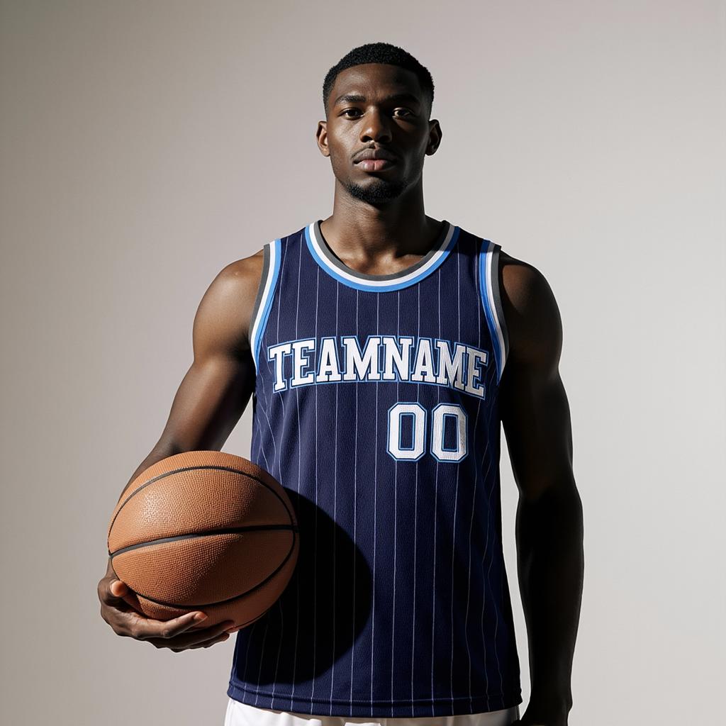 Custom Navy & White/Blue Pinstripes Basketball City Edition Jersey