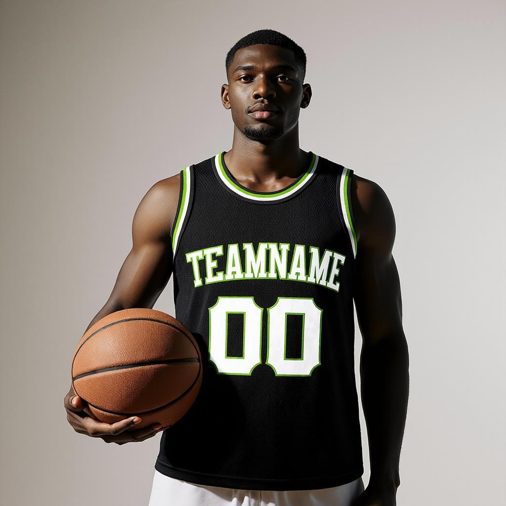 Custom Black & White/Green Basketball City Edition Jersey