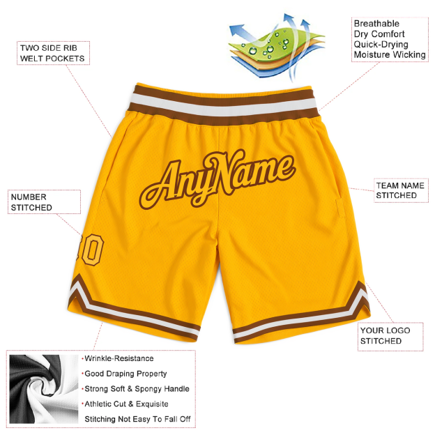Custom Yellow & Brown/White Throwback Shorts