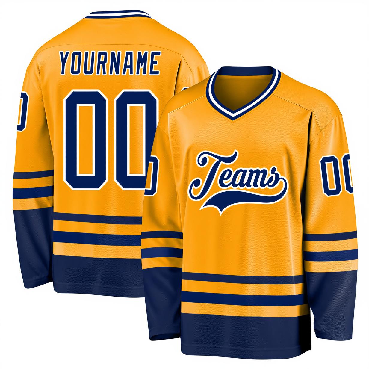 Custom Yellow & Navy/White Hockey Jersey