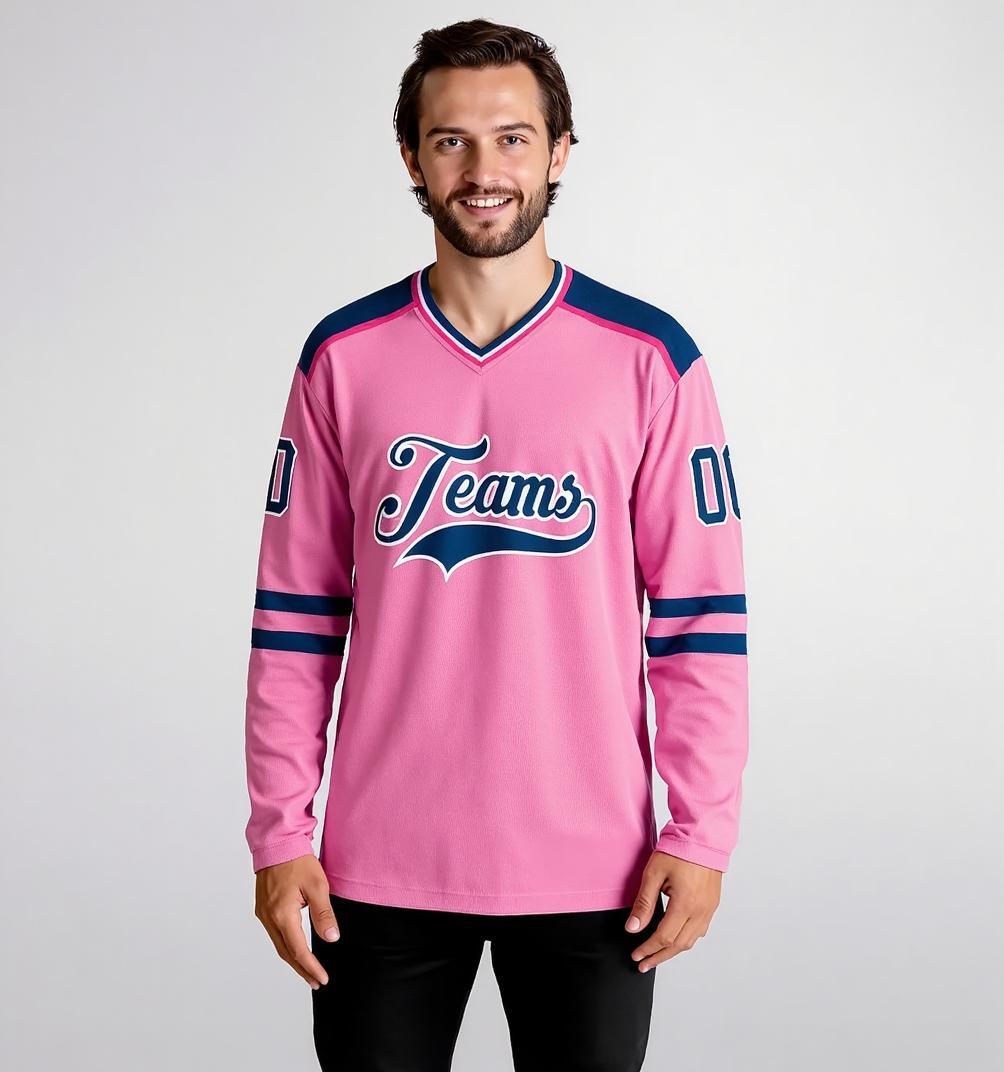 Custom Pink & Navy/White Hockey Jersey