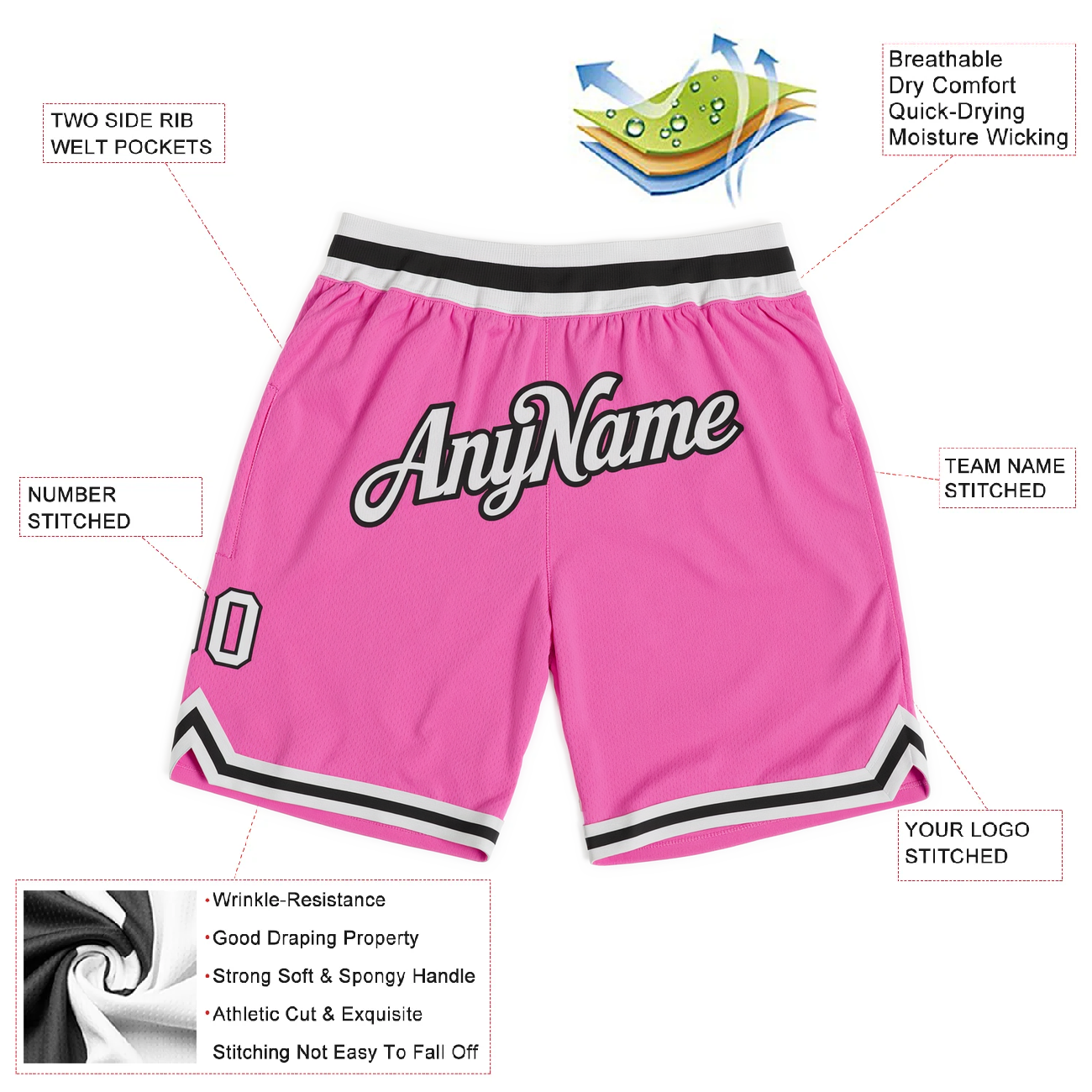 Custom Pink & White/Black Throwback Shorts