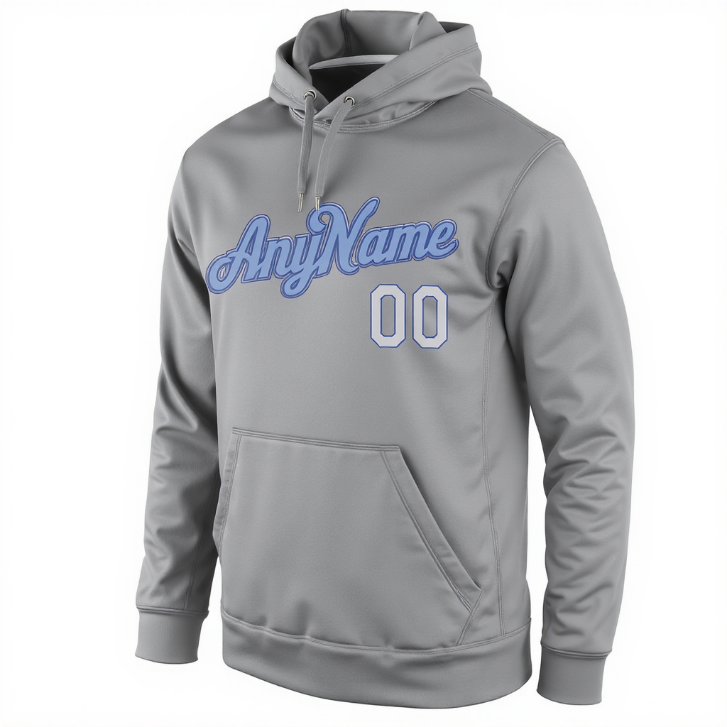 Custom Grey & White/Blue Pullover Sports Sweatshirt Hoodie