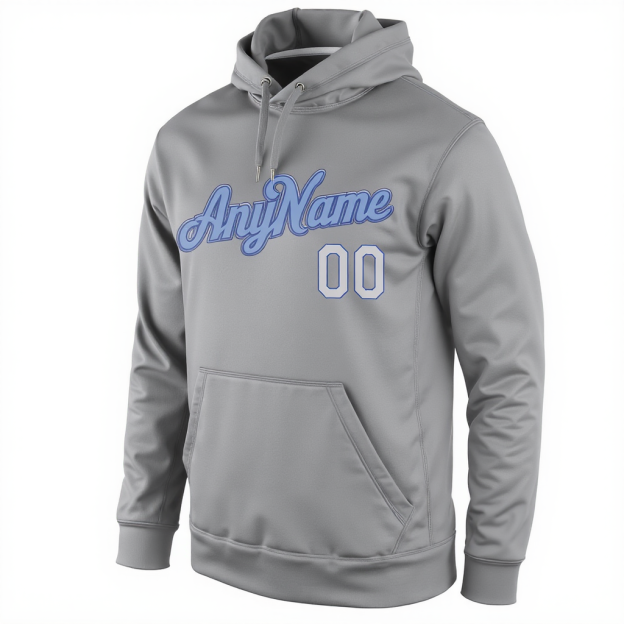 Custom Grey & White/Blue Pullover Sports Sweatshirt Hoodie