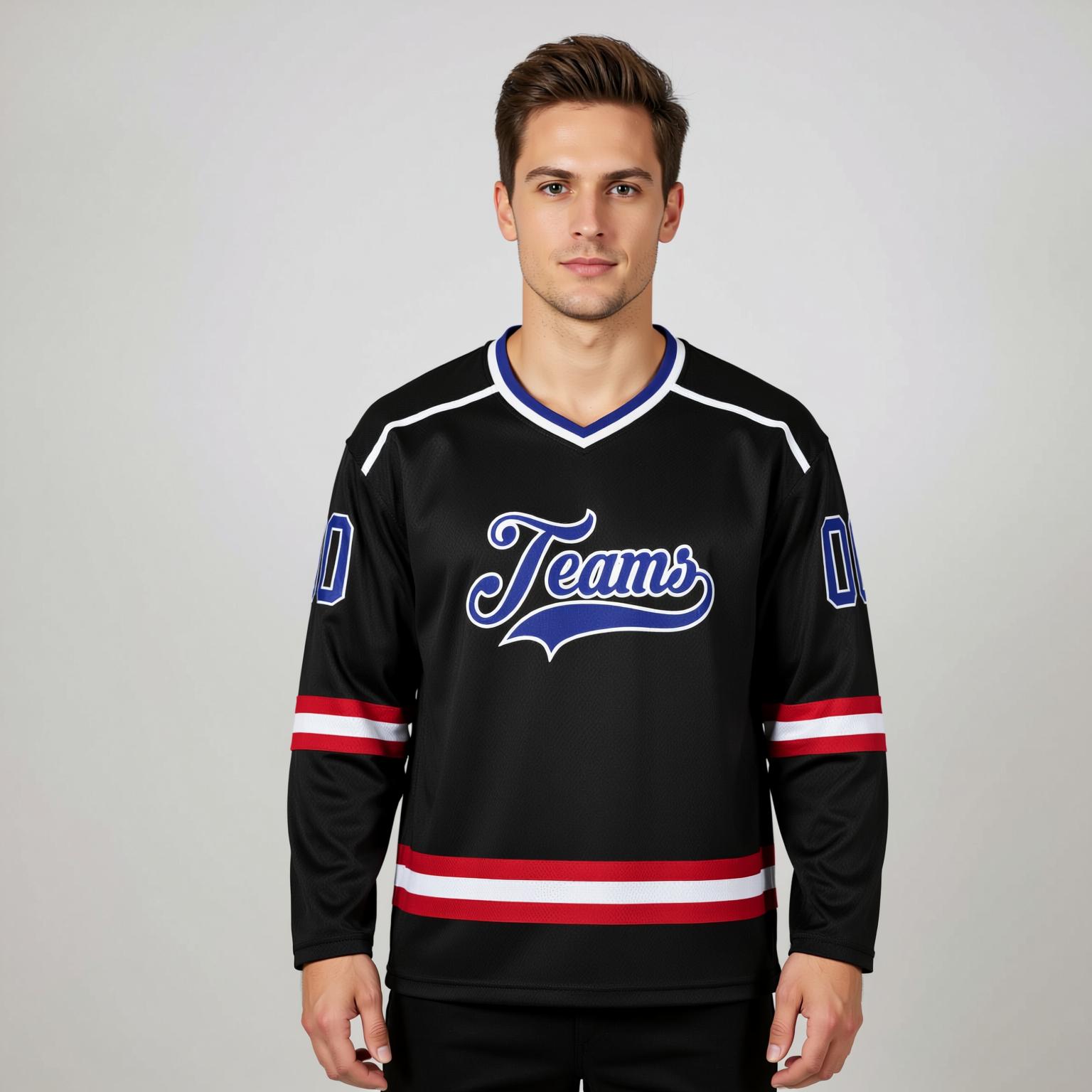 Custom Black & Blue/White Hockey Jersey
