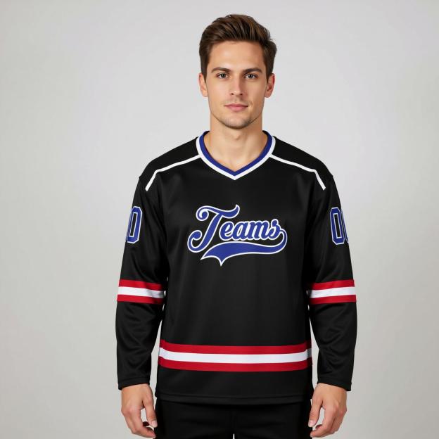 Custom Black & Blue/White Hockey Jersey
