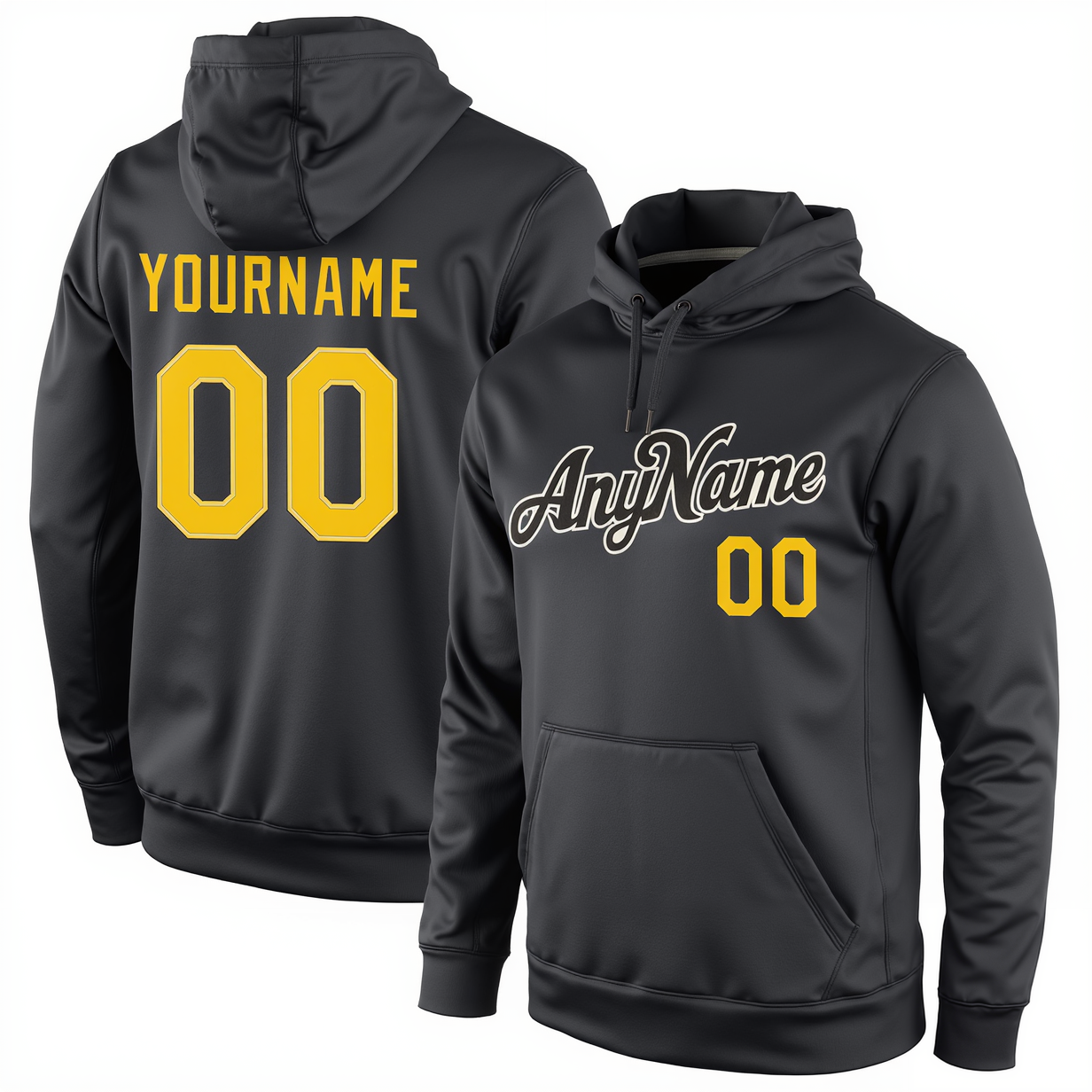 Custom Dark Grey & Yellow/White Pullover Sports Sweatshirt Hoodie