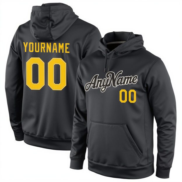 Custom Dark Grey & Yellow/White Pullover Sports Sweatshirt Hoodie