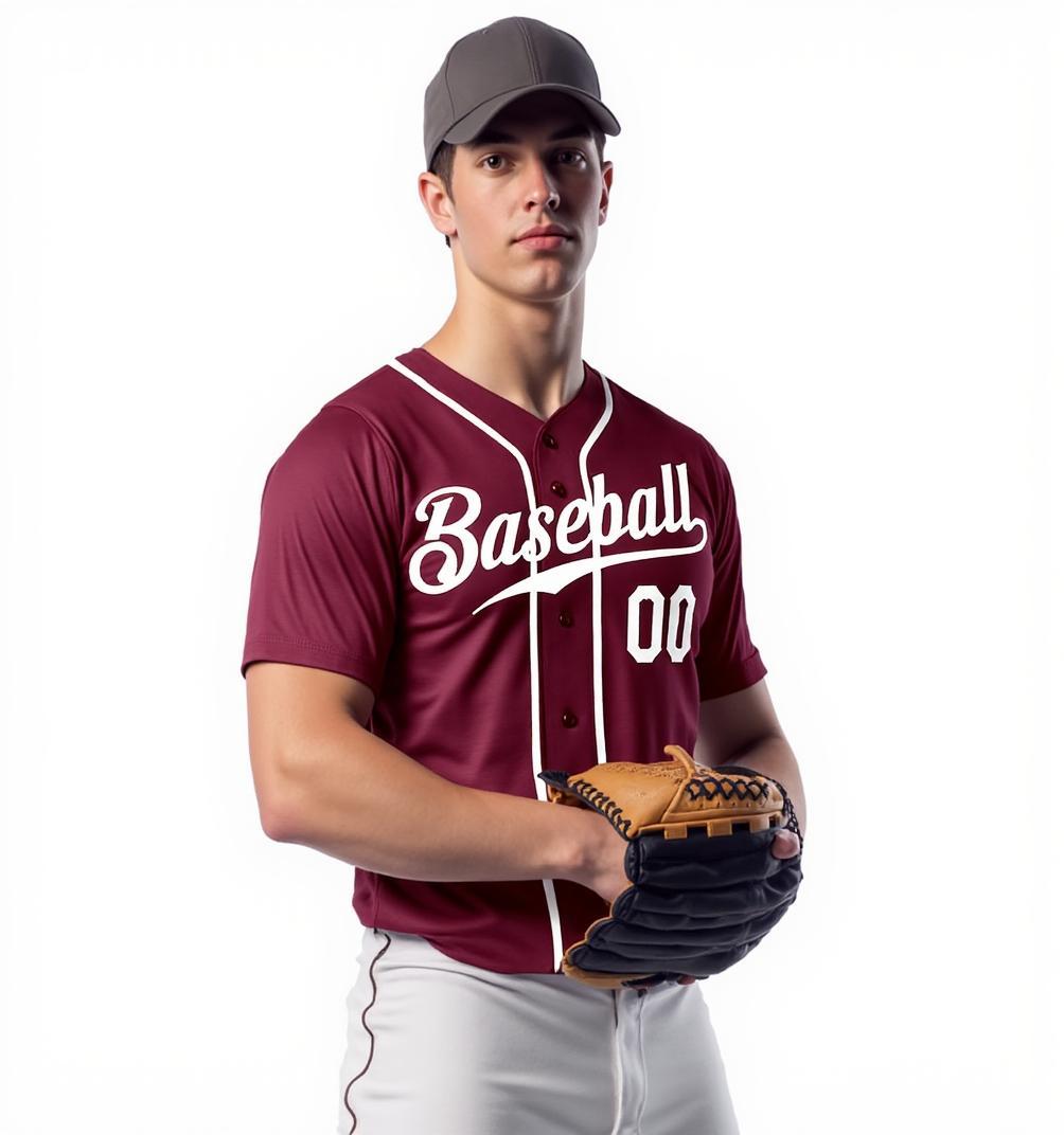 Custom Burgundy & White Baseball Jersey