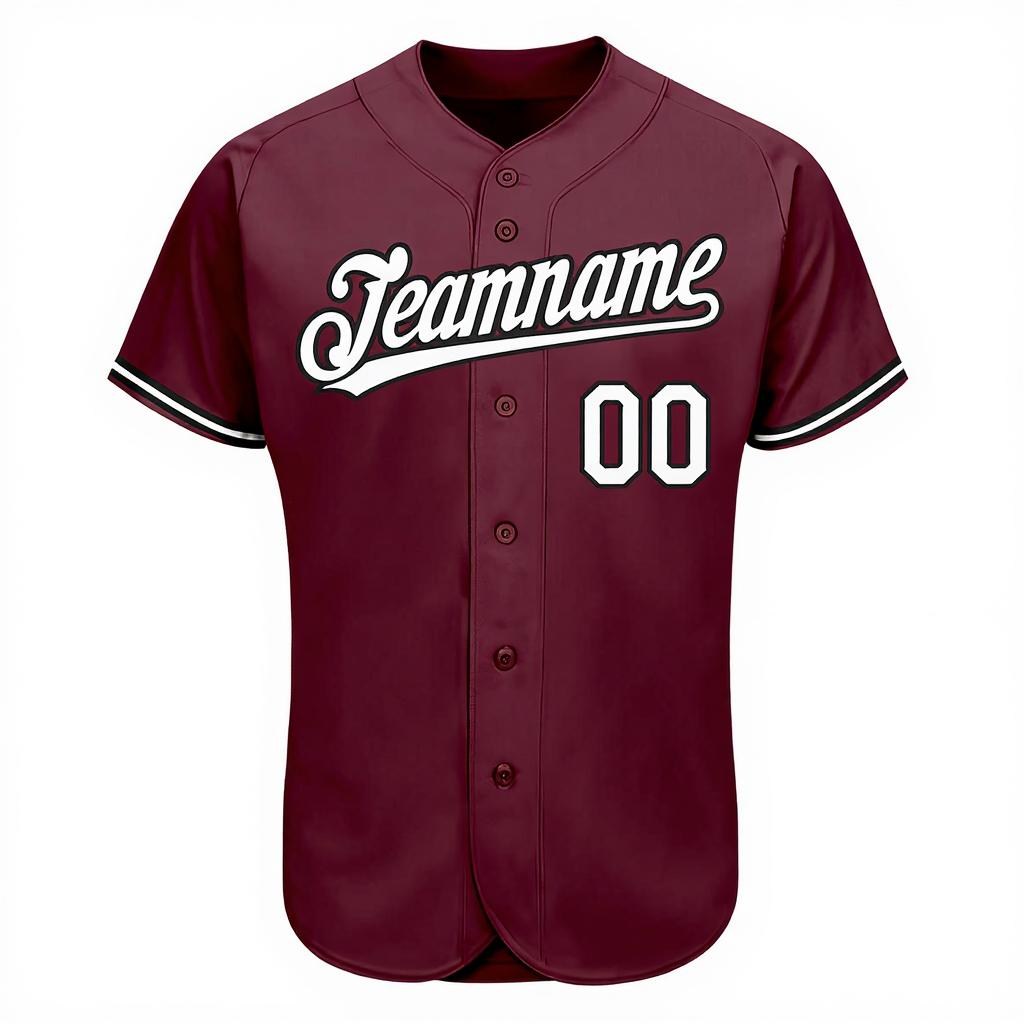 Custom Burgundy & White/Black Baseball Jersey