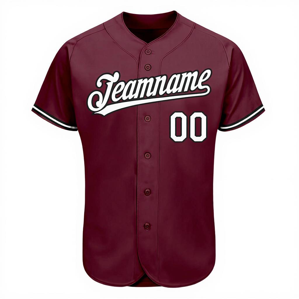 Custom Burgundy & White/Black Baseball Jersey