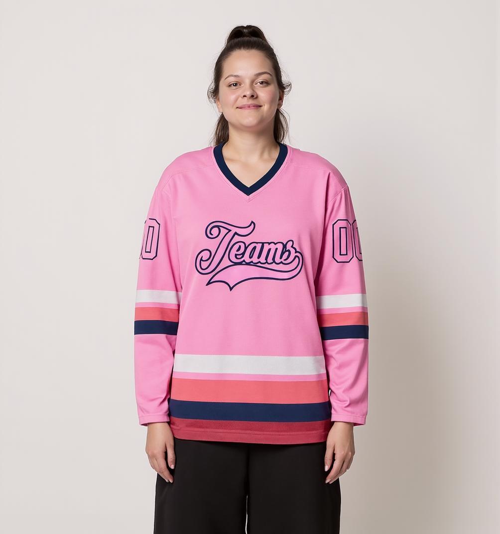 Custom Pink & Navy/White Hockey Jersey