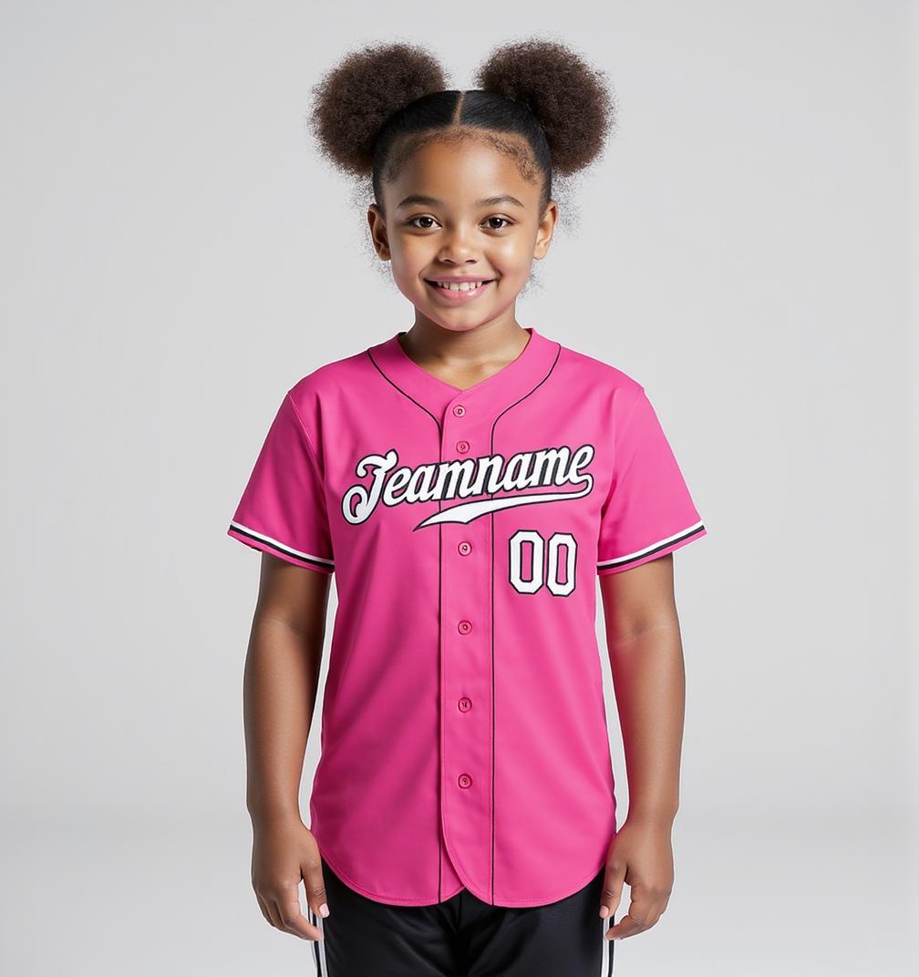 Custom Pink & White/Black Baseball Jersey