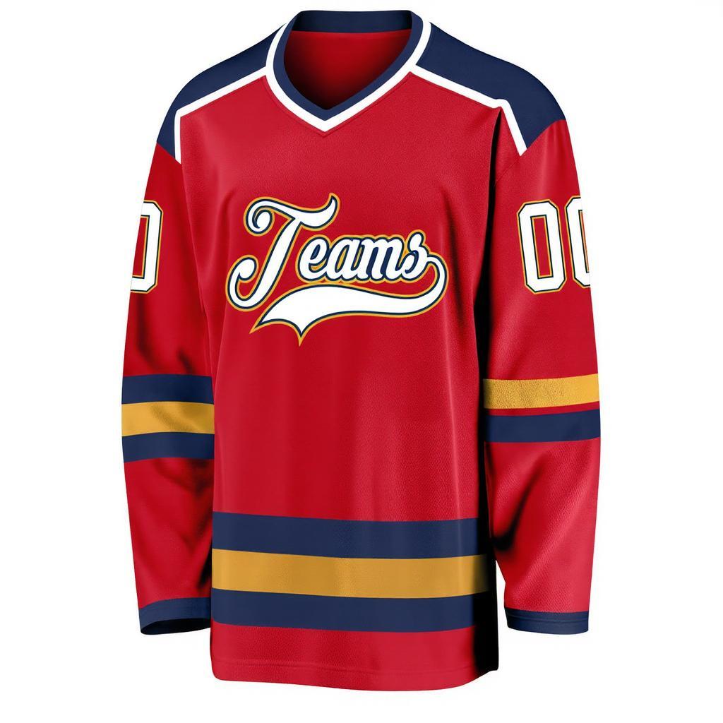 Custom Red & White/Navy Hockey Jersey