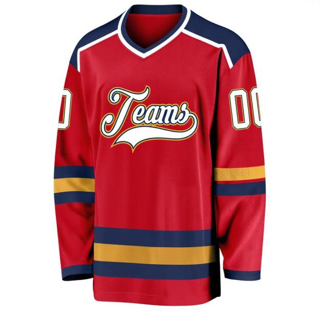 Custom Red & White/Navy Hockey Jersey