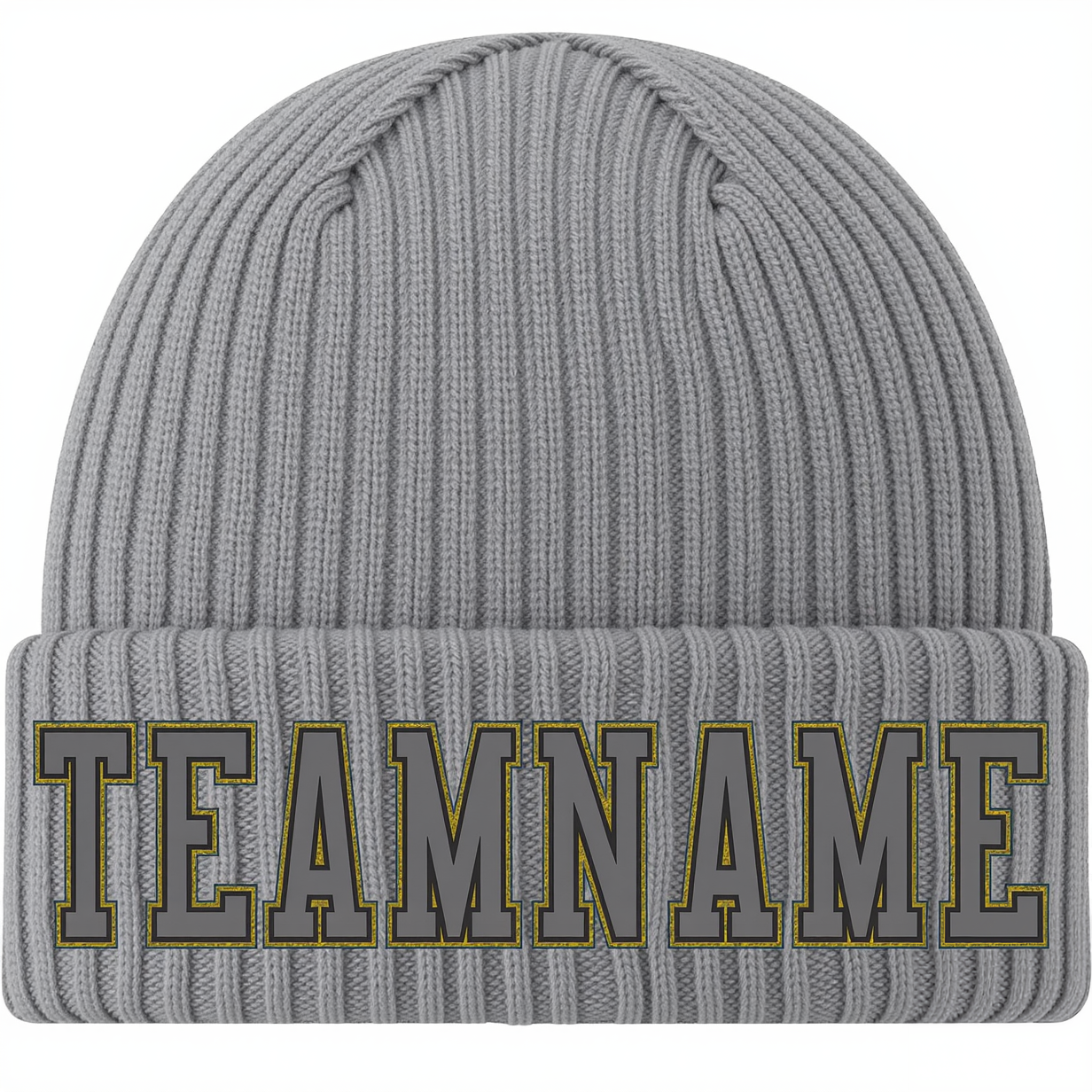 Custom Grey & Black/Gold Stitched Cuffed Knit Hat