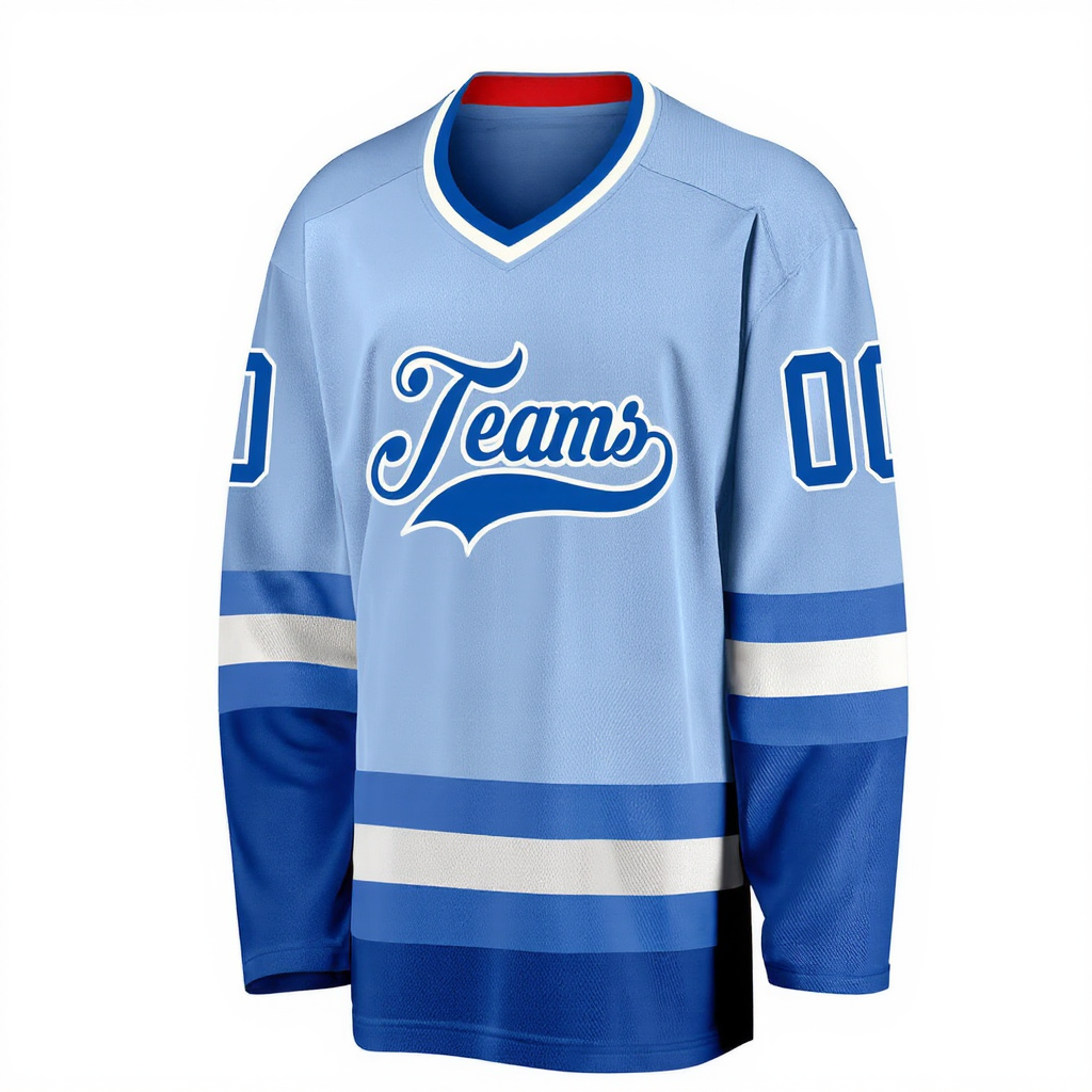 Custom Sky Blue & Royal/White Hockey Jersey