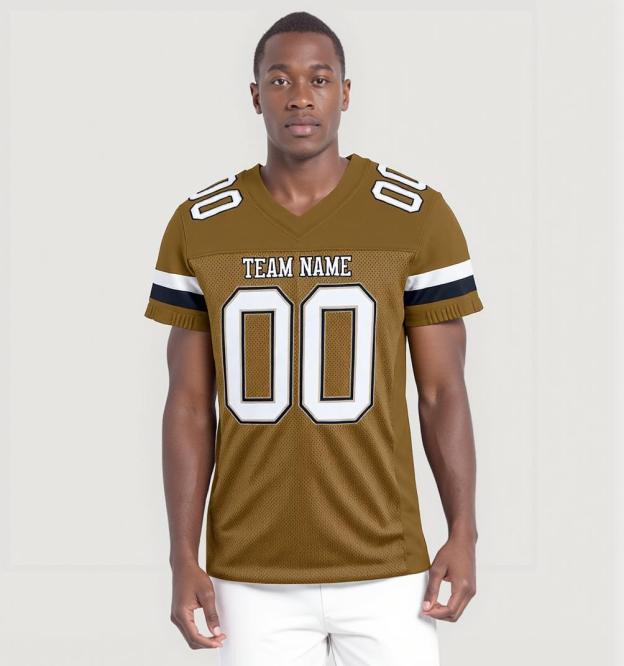 Custom Golden Brown & White/Black Football Jersey