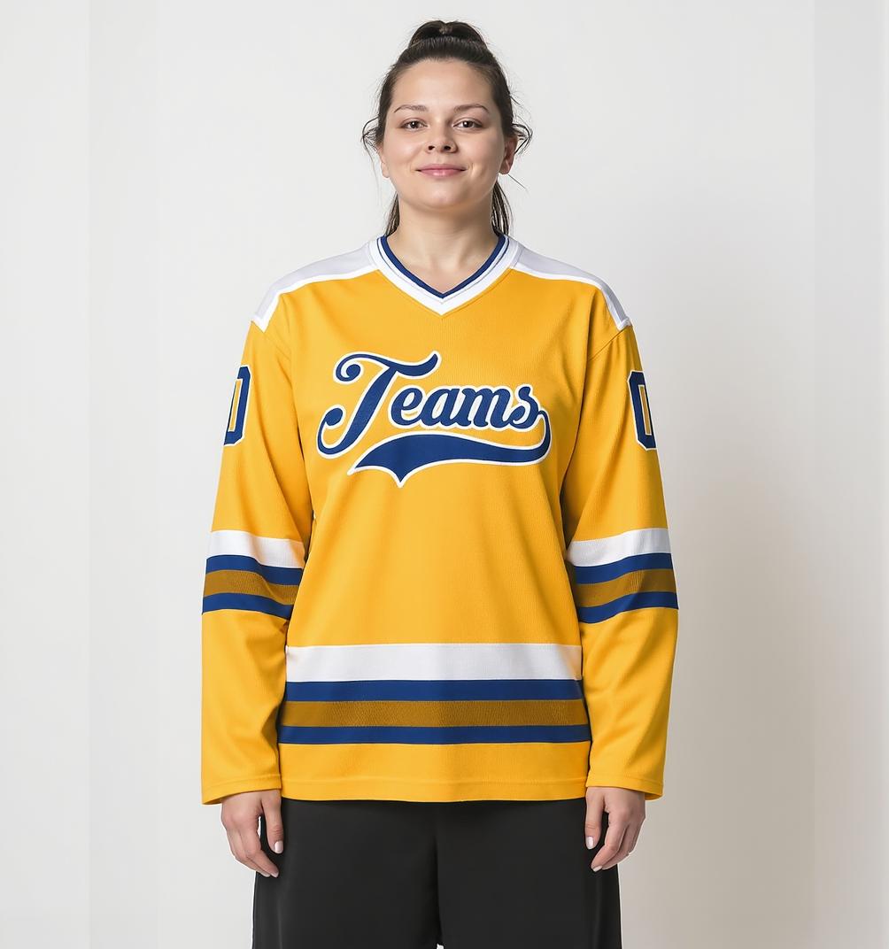 Custom Yellow & Royal/White Hockey Jersey