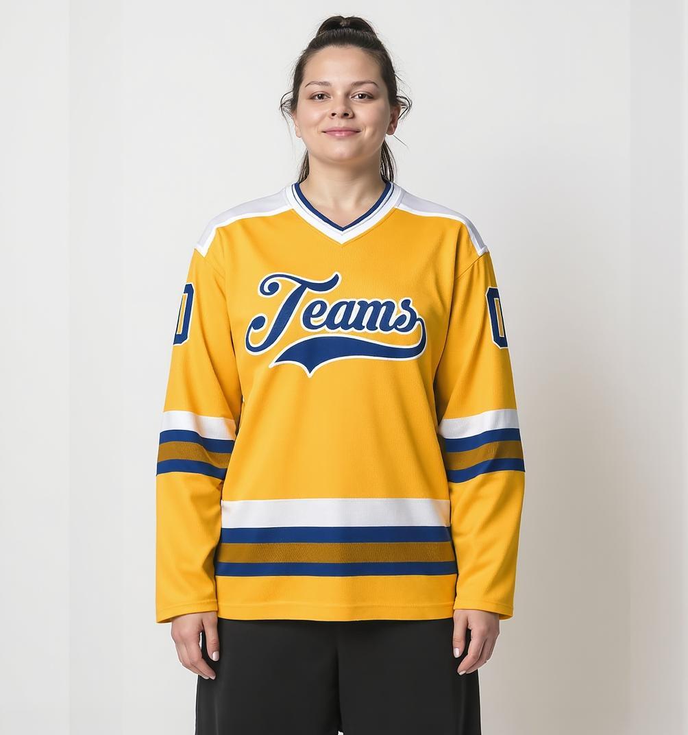 Custom Yellow & Royal/White Hockey Jersey