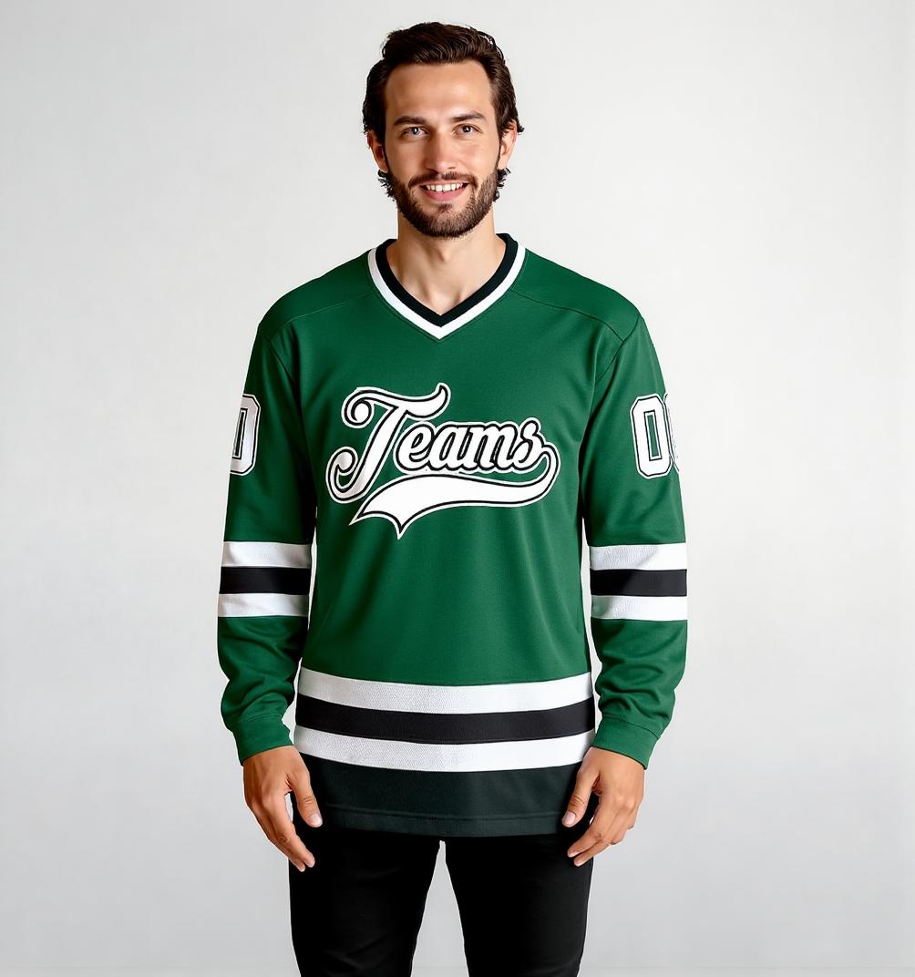 Custom Midnight Green & White/Black Hockey Jersey