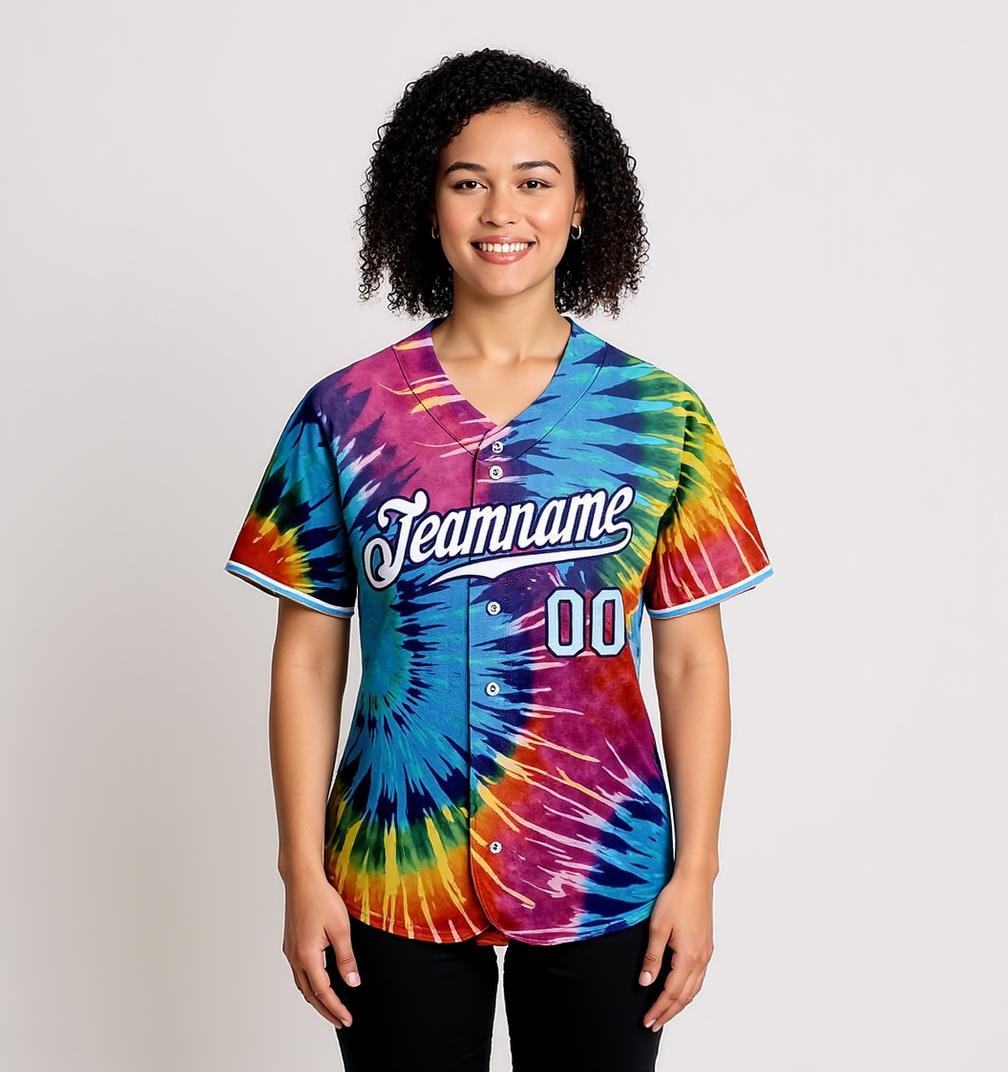 Custom Tie Dye White & Navy Baseball Jersey