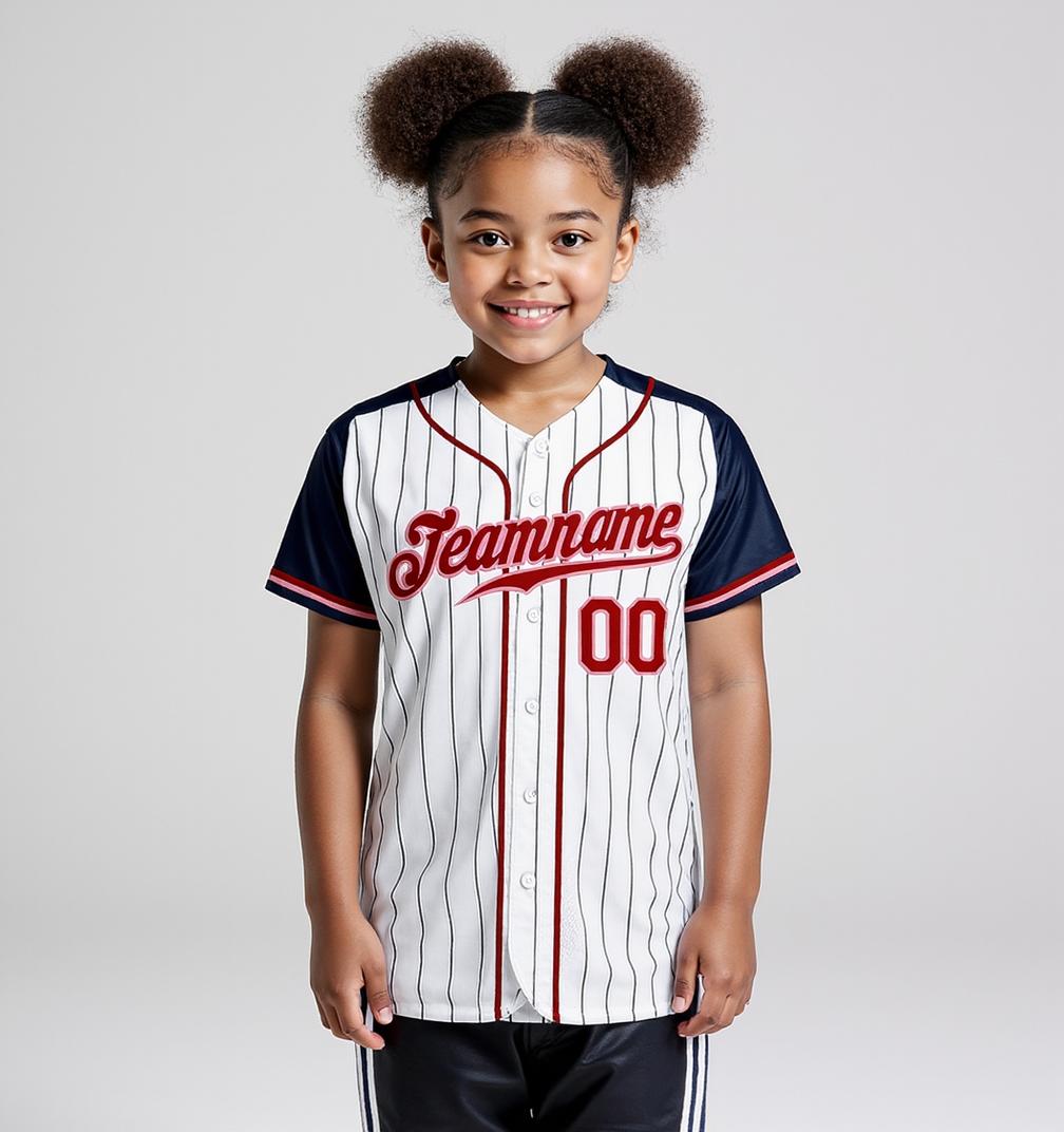 Custom White & Navy Pinstripes Raglan Sleeves Baseball Jersey