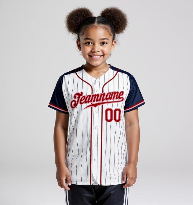 Custom White & Navy Pinstripes Raglan Sleeves Baseball Jersey