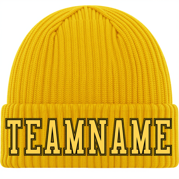 Custom Yellow & Black Stitched Cuffed Knit Hat