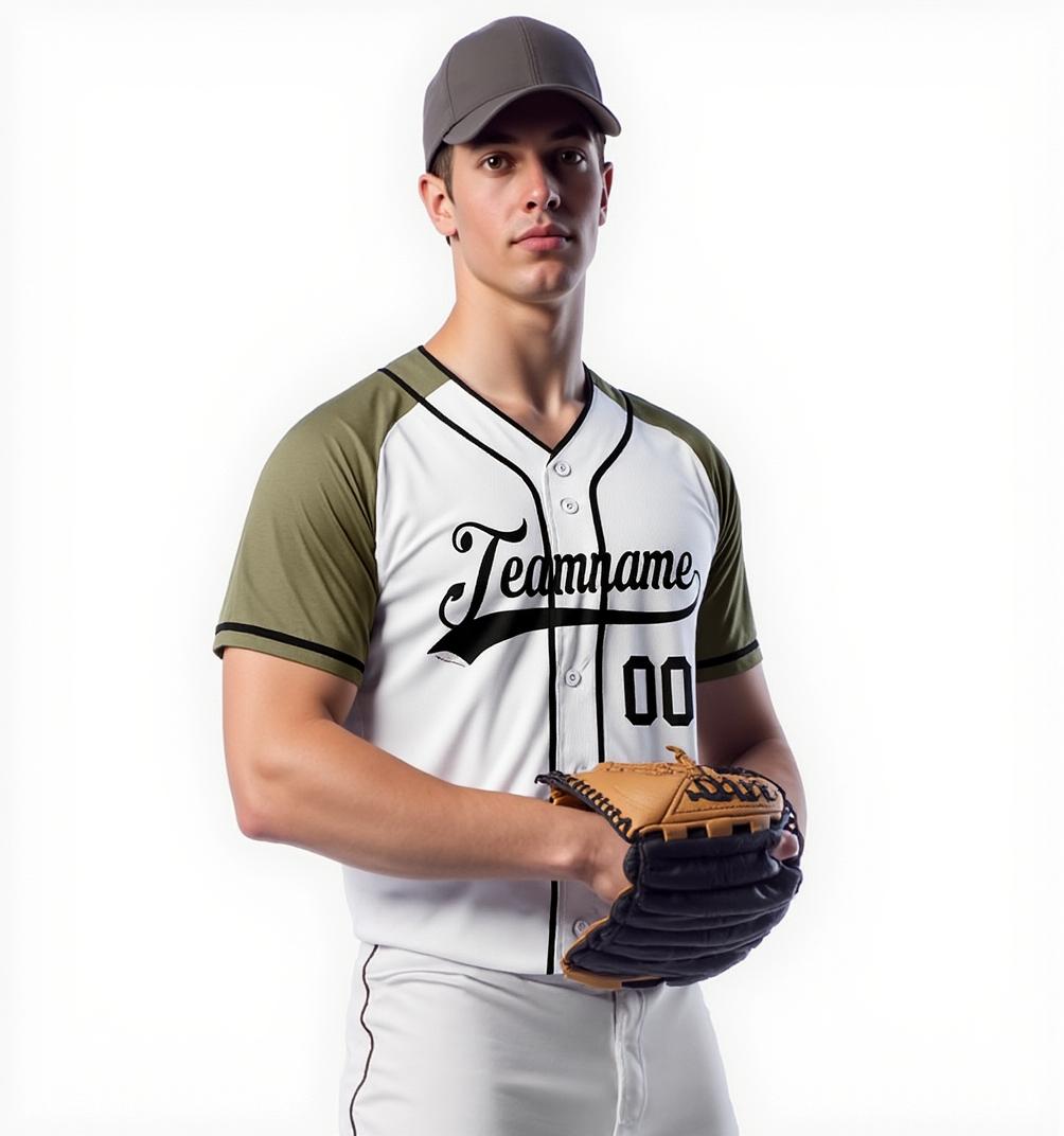 Custom White & Olive-Black Baseball Jersey