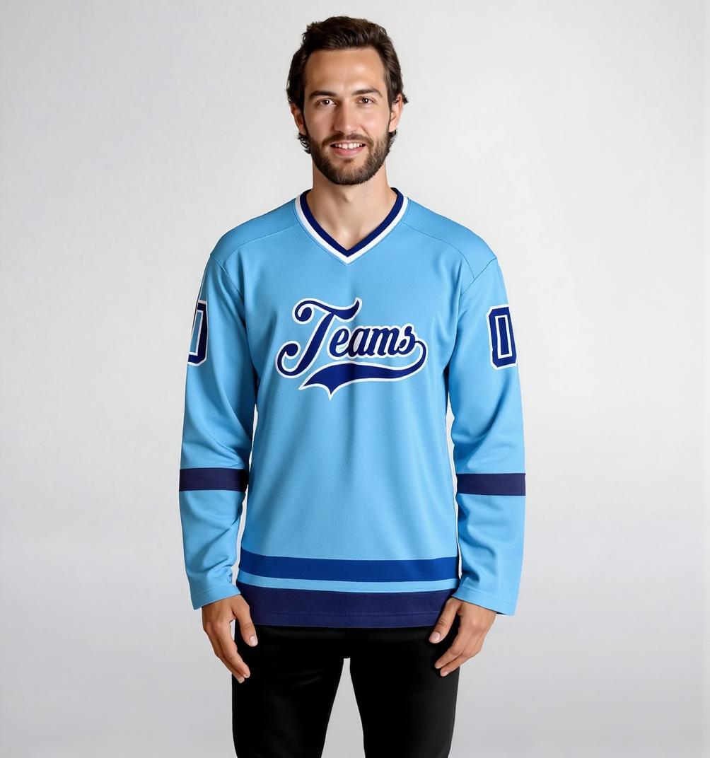 Custom Sky Blue & Royal/White Hockey Jersey