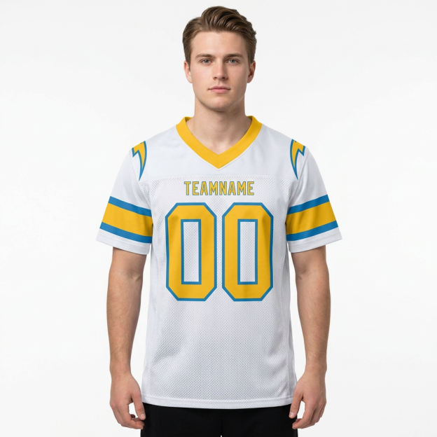 Custom White & Gold/Powder Blue Football Jersey