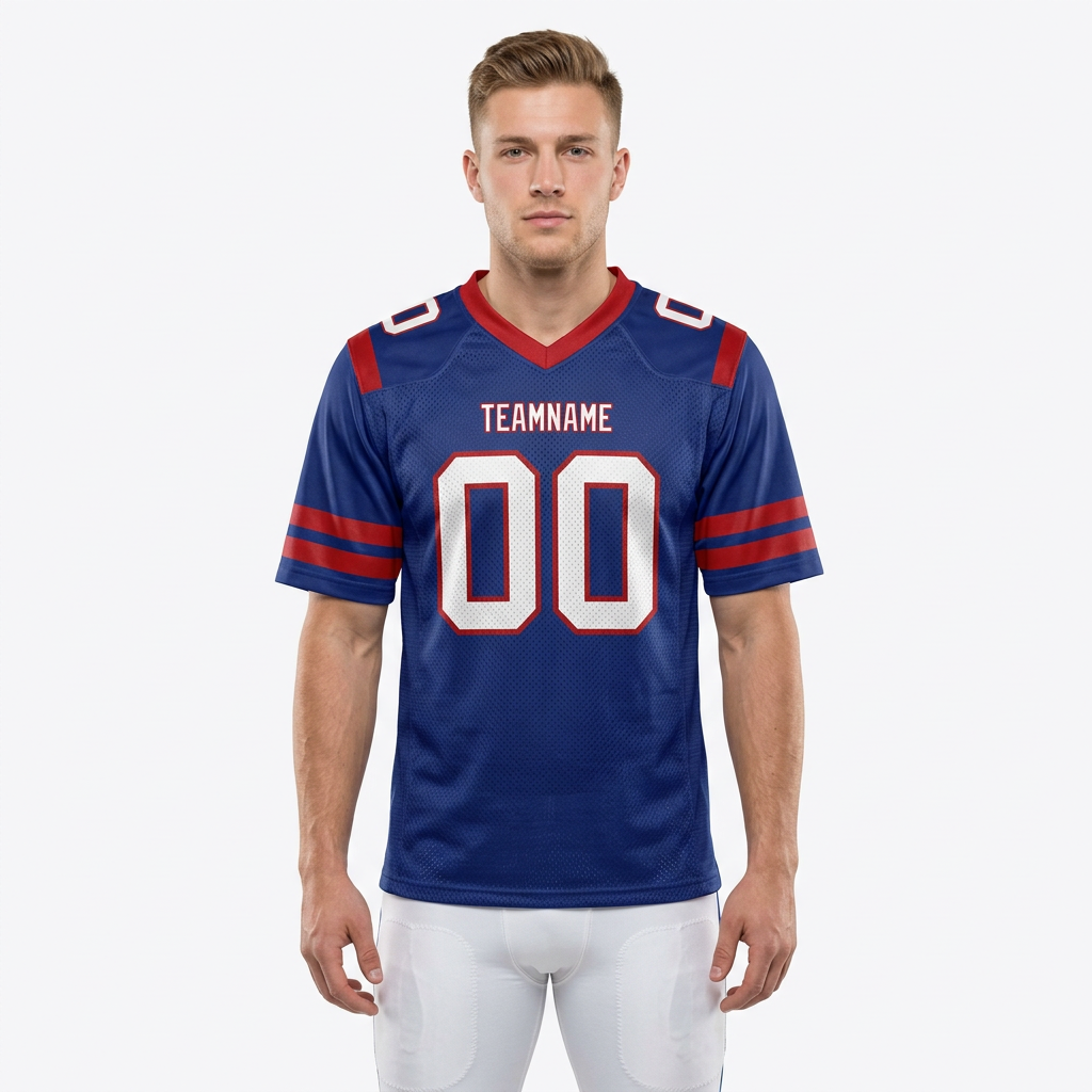 Custom Royal Blue & White/Red Football Jersey