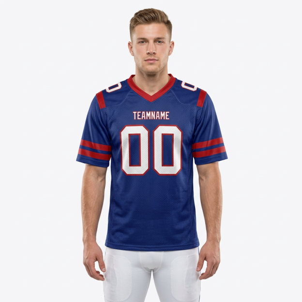 Custom Royal Blue & White/Red Football Jersey
