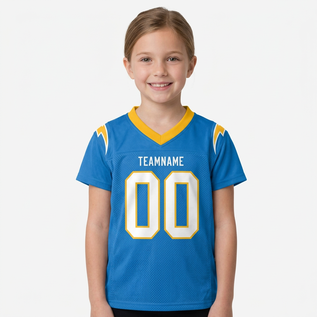 Custom Powder Blue & White/Gold Football Jersey