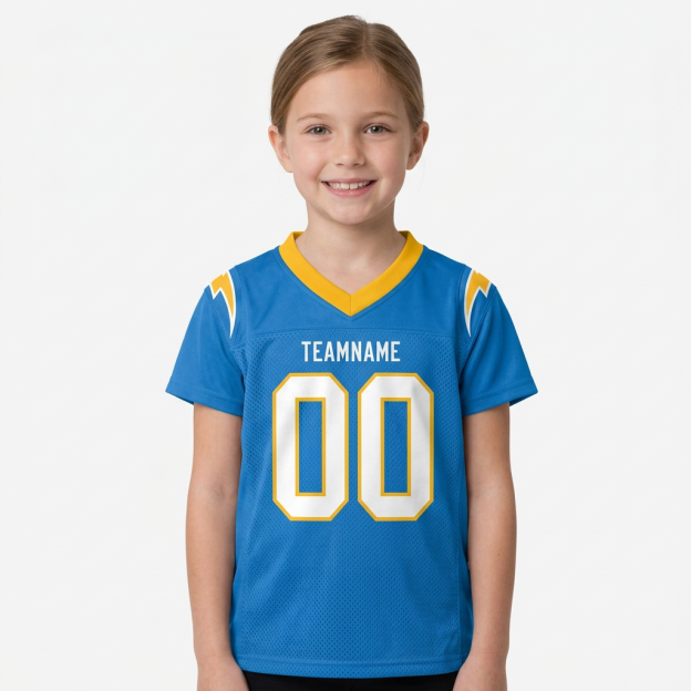 Custom Powder Blue & White/Gold Football Jersey