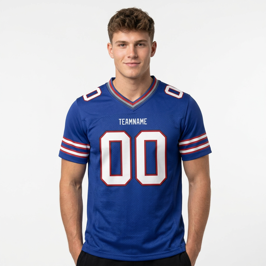 Custom Royal Blue & White/Red Football Jersey