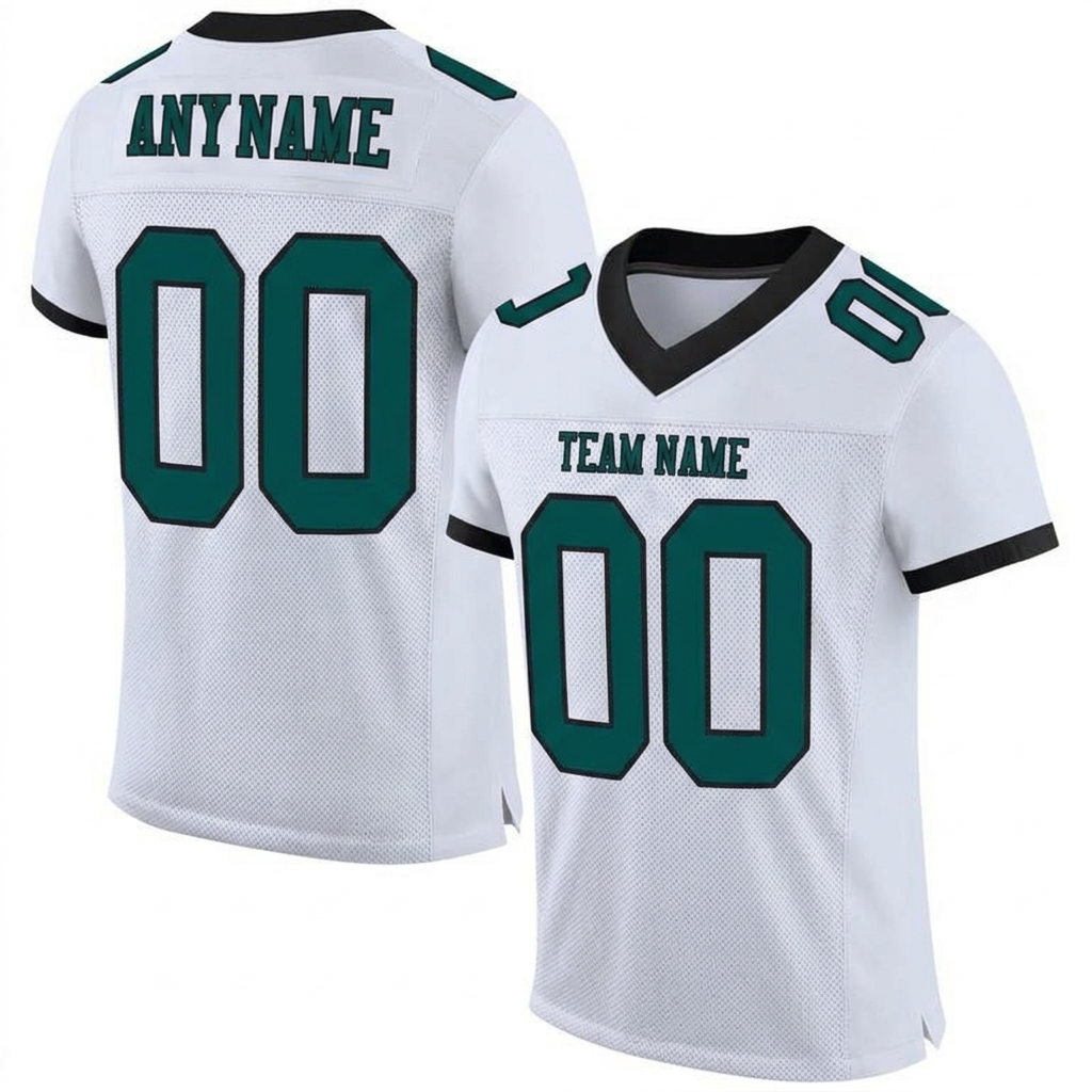 Custom White & Midnight Green/Black Football Jersey